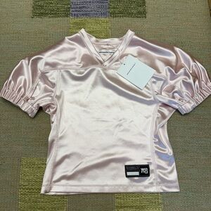 Alexander Wang Pale Pink Satin V-Neck Short Sleeve Top